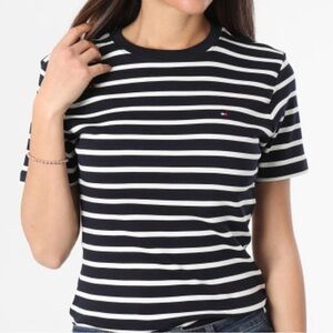 🌟Tommy Hilfiger Navy & White Striped Short Sleeve Tee